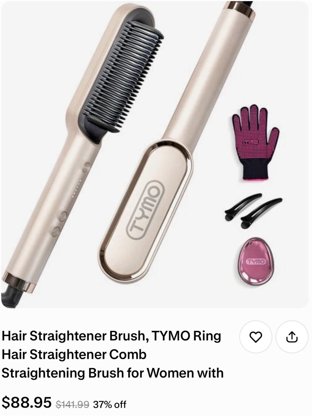 TYMO Rose Gold Hair Straightener Brush for Women - Heated Straightening Comb